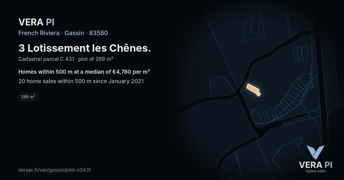 3 Lotissement les Chênes, Gassin at night – the plot lit, the parcels around coloured by the prices near them