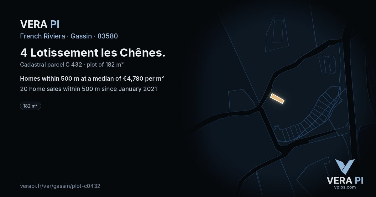 4 Lotissement les Chênes, Gassin at night – the plot lit, the parcels around coloured by the prices near them