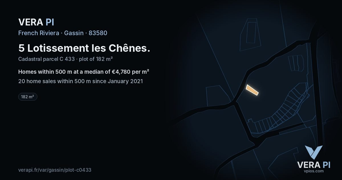 5 Lotissement les Chênes, Gassin at night – the plot lit, the parcels around coloured by the prices near them