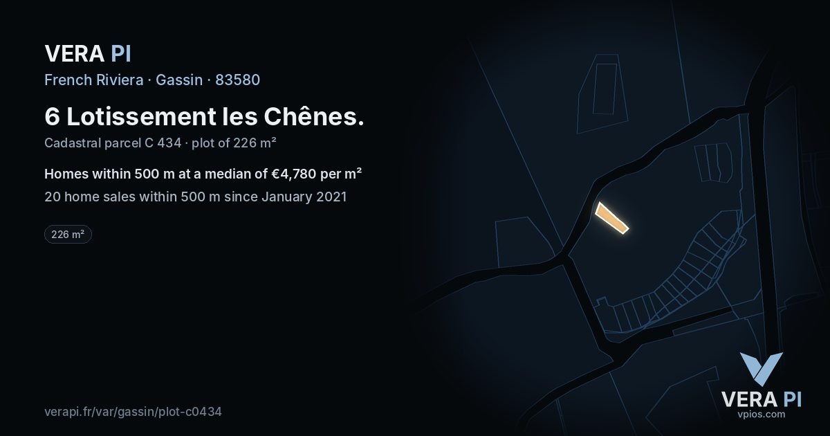 6 Lotissement les Chênes, Gassin at night – the plot lit, the parcels around coloured by the prices near them