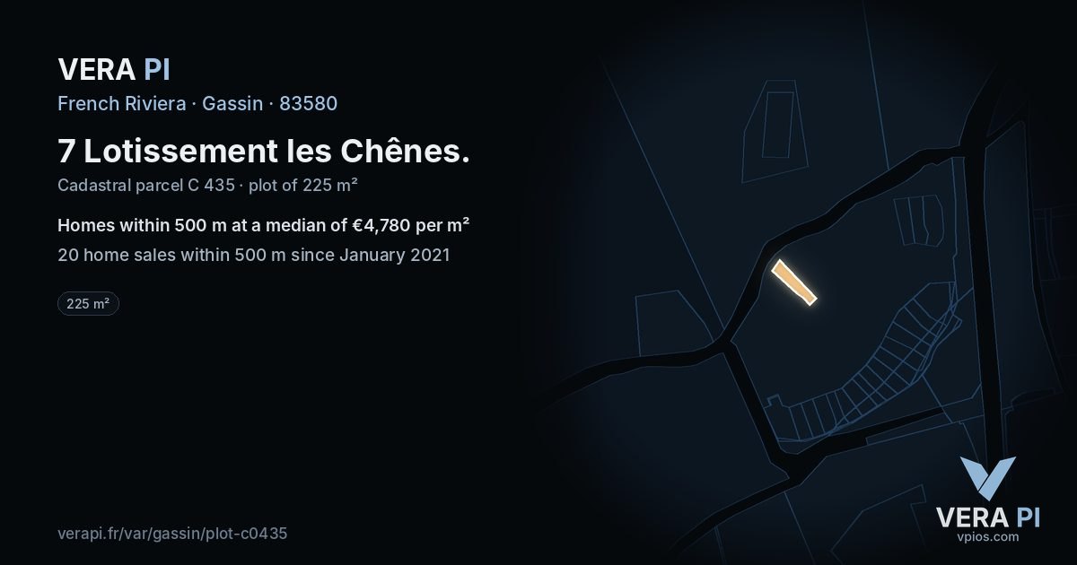 7 Lotissement les Chênes, Gassin at night – the plot lit, the parcels around coloured by the prices near them
