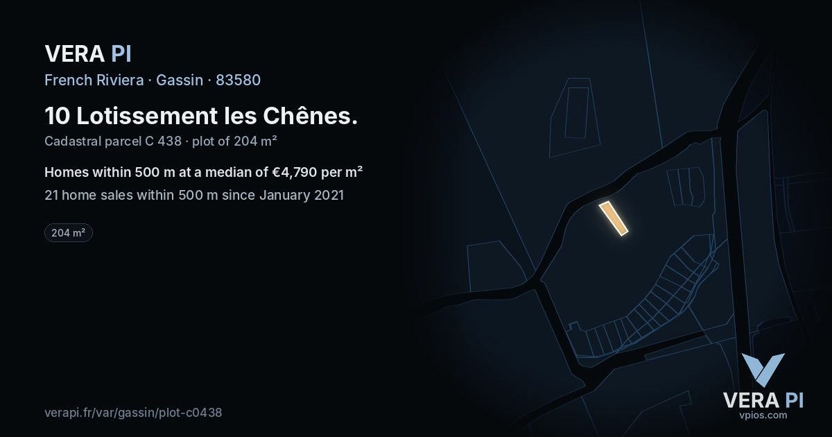 10 Lotissement les Chênes, Gassin at night – the plot lit, the parcels around coloured by the prices near them