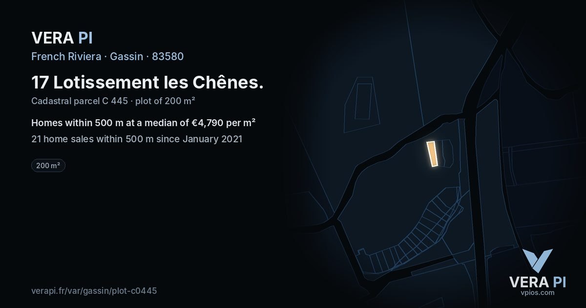 17 Lotissement les Chênes, Gassin at night – the plot lit, the parcels around coloured by the prices near them
