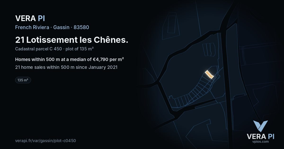 21 Lotissement les Chênes, Gassin at night – the plot lit, the parcels around coloured by the prices near them