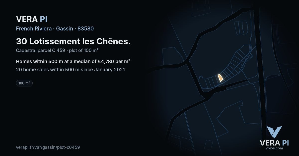 30 Lotissement les Chênes, Gassin at night – the plot lit, the parcels around coloured by the prices near them