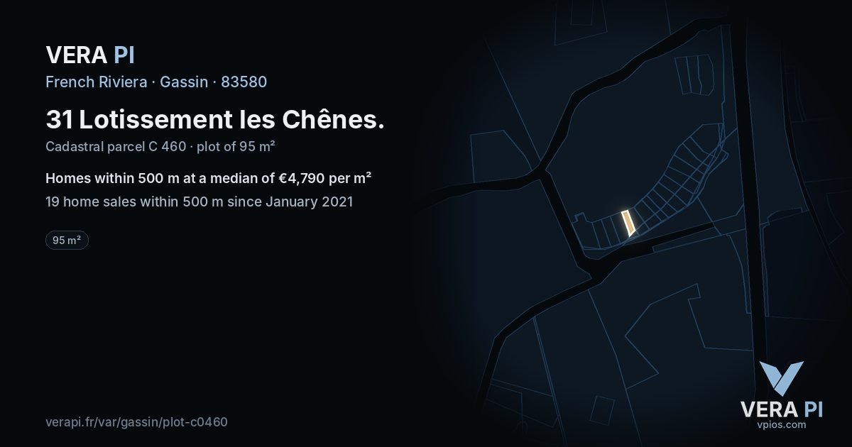 31 Lotissement les Chênes, Gassin at night – the plot lit, the parcels around coloured by the prices near them