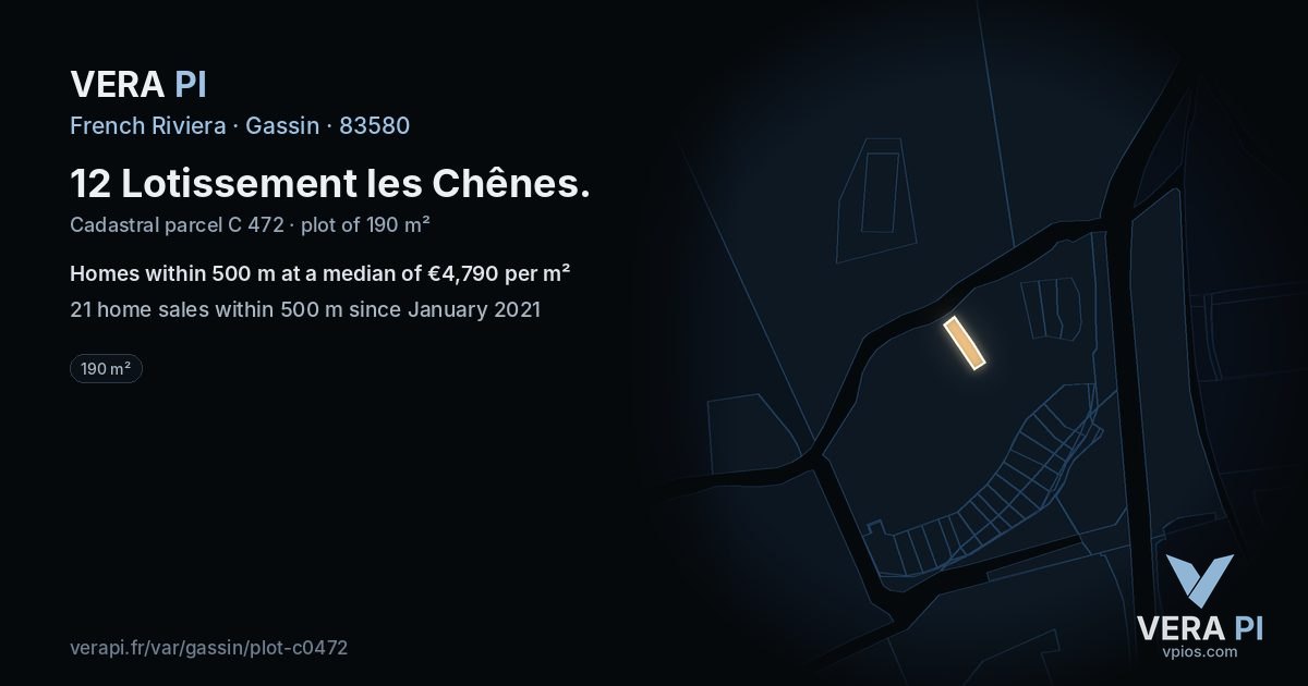 12 Lotissement les Chênes, Gassin at night – the plot lit, the parcels around coloured by the prices near them