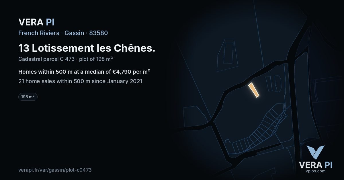 13 Lotissement les Chênes, Gassin at night – the plot lit, the parcels around coloured by the prices near them