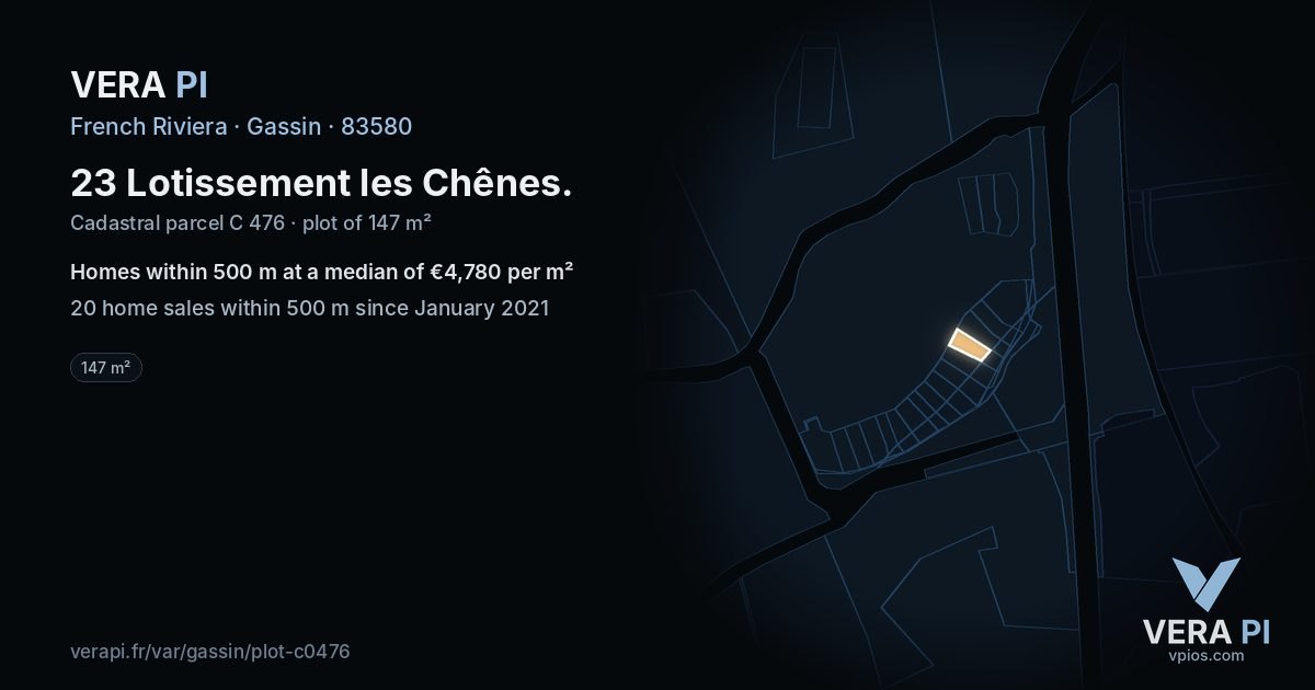 23 Lotissement les Chênes, Gassin at night – the plot lit, the parcels around coloured by the prices near them