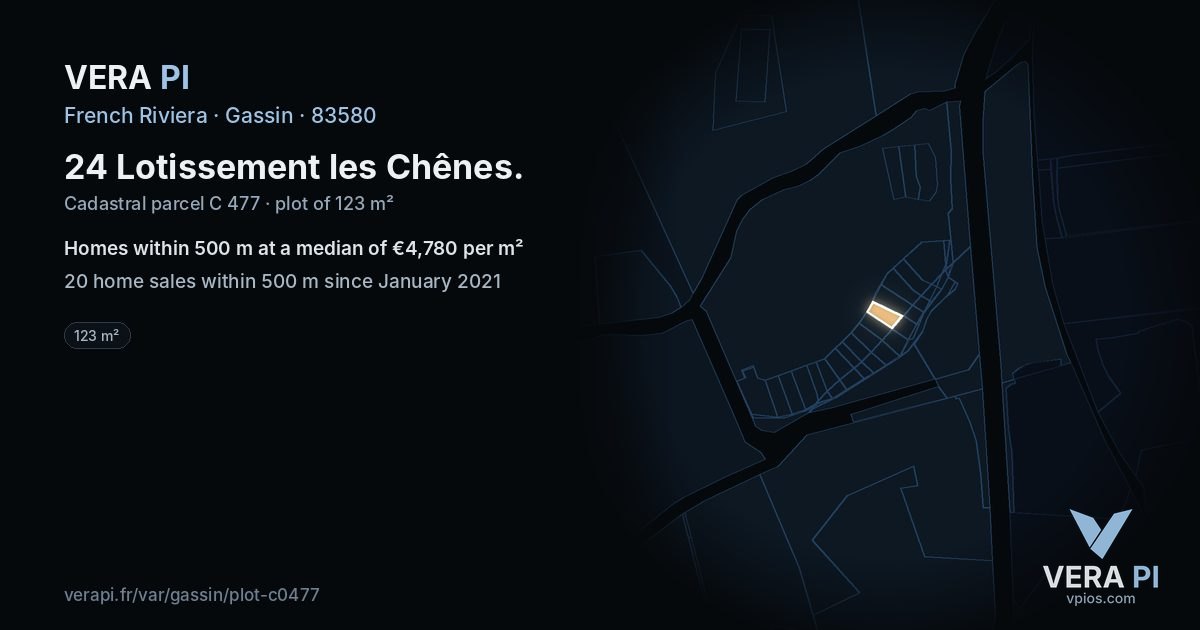 24 Lotissement les Chênes, Gassin at night – the plot lit, the parcels around coloured by the prices near them
