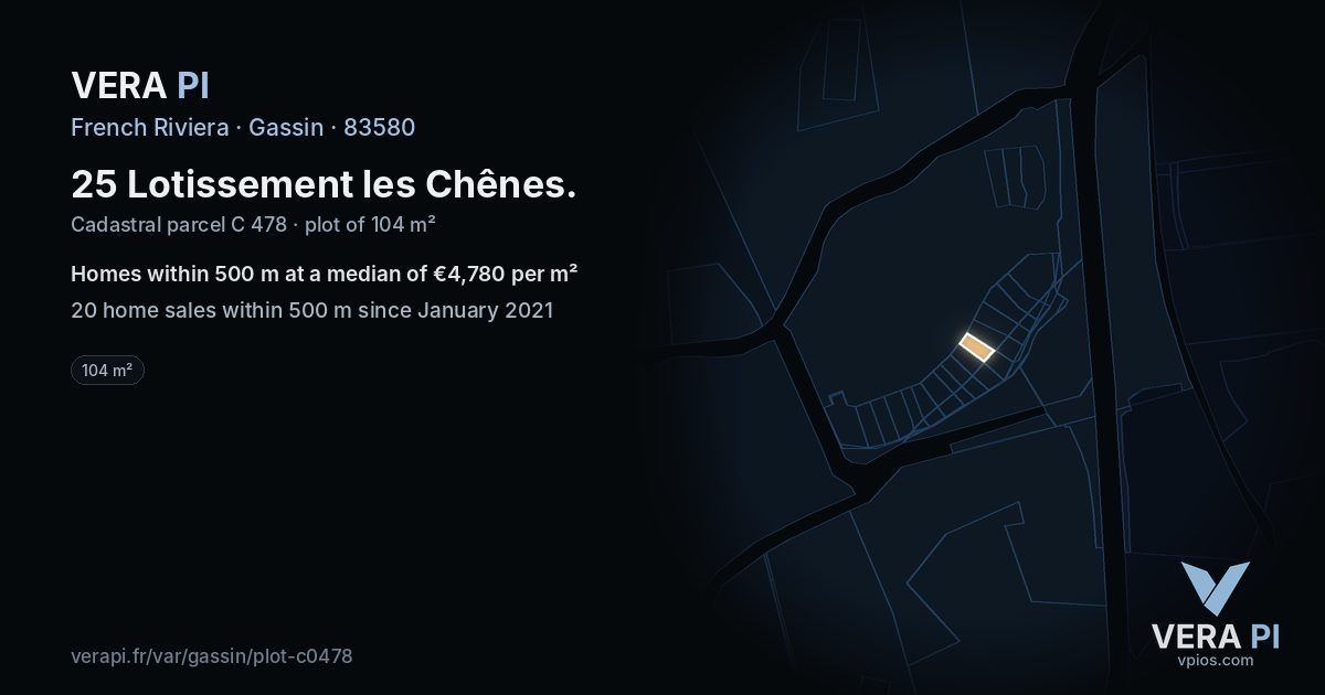 25 Lotissement les Chênes, Gassin at night – the plot lit, the parcels around coloured by the prices near them
