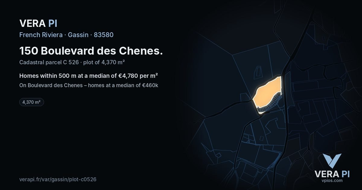 150 Boulevard des Chenes, Gassin at night – the plot lit, the parcels around coloured by the prices near them
