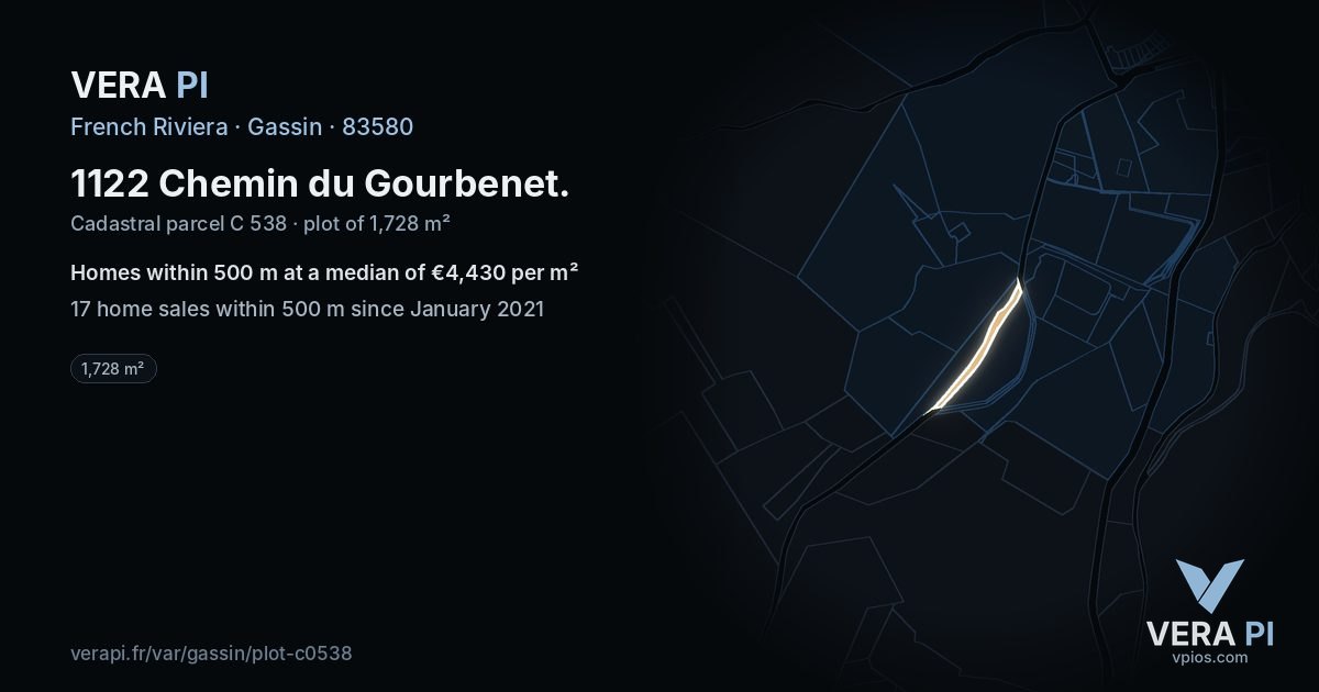 1122 Chemin du Gourbenet, Gassin at night – the plot lit, the parcels around coloured by the prices near them