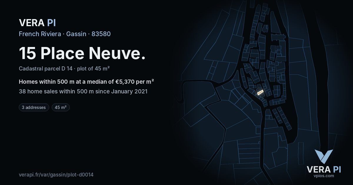 15 Place Neuve, Gassin at night – the plot lit, the parcels around coloured by the prices near them