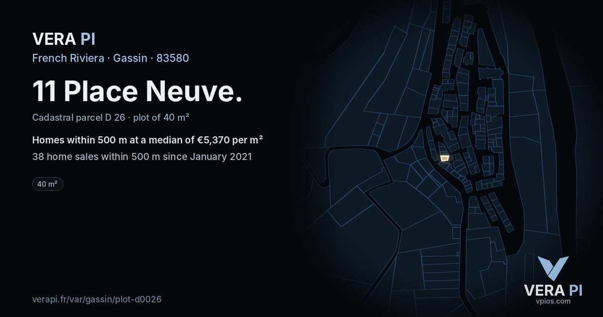 11 Place Neuve, Gassin at night – the plot lit, the parcels around coloured by the prices near them