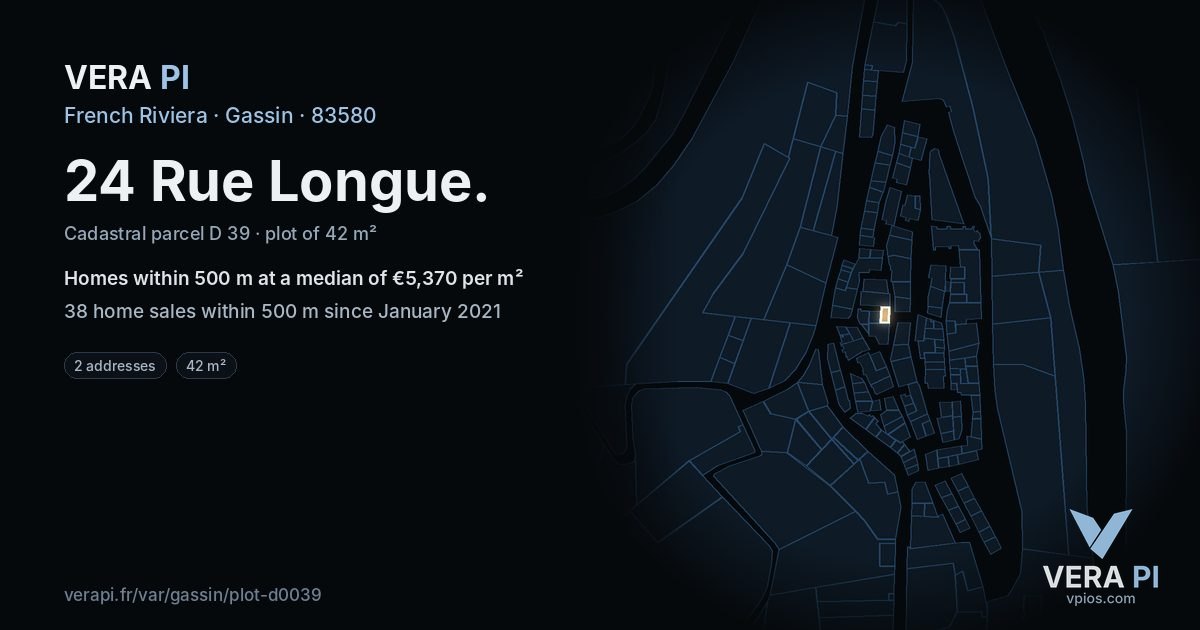 24 Rue Longue, Gassin at night – the plot lit, the parcels around coloured by the prices near them