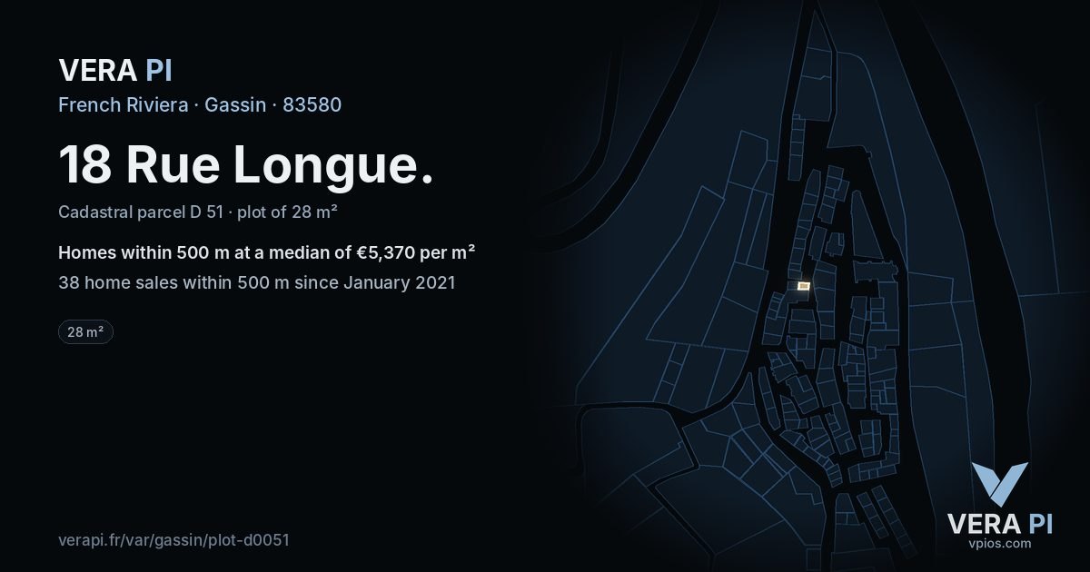 18 Rue Longue, Gassin at night – the plot lit, the parcels around coloured by the prices near them