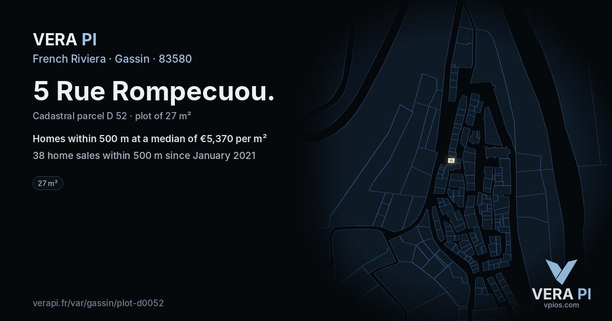 5 Rue Rompecuou, Gassin at night – the plot lit, the parcels around coloured by the prices near them
