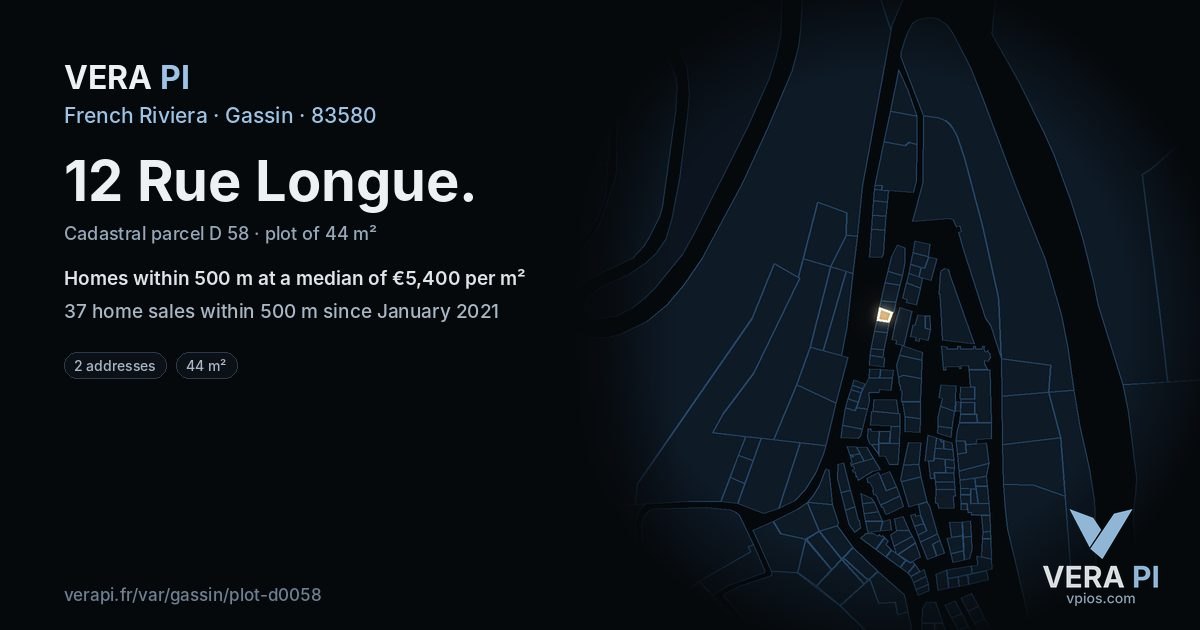 12 Rue Longue, Gassin at night – the plot lit, the parcels around coloured by the prices near them