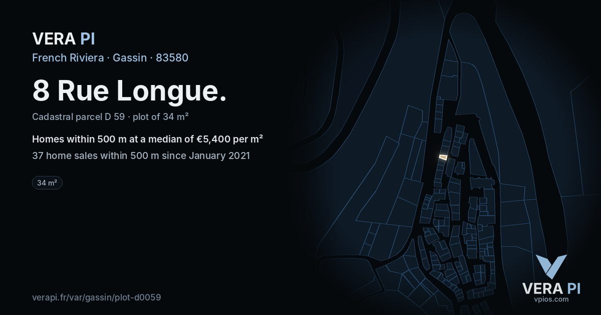 8 Rue Longue, Gassin at night – the plot lit, the parcels around coloured by the prices near them
