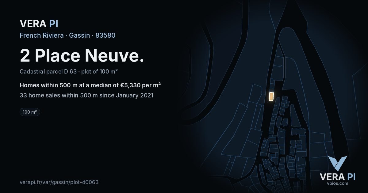 2 Place Neuve, Gassin at night – the plot lit, the parcels around coloured by the prices near them