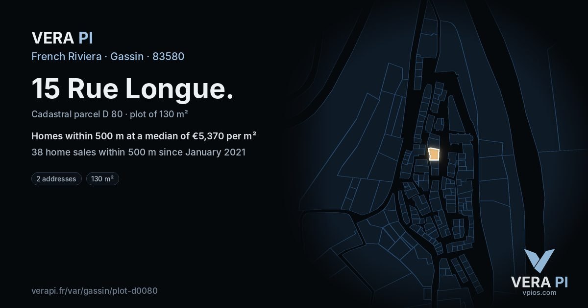15 Rue Longue, Gassin at night – the plot lit, the parcels around coloured by the prices near them
