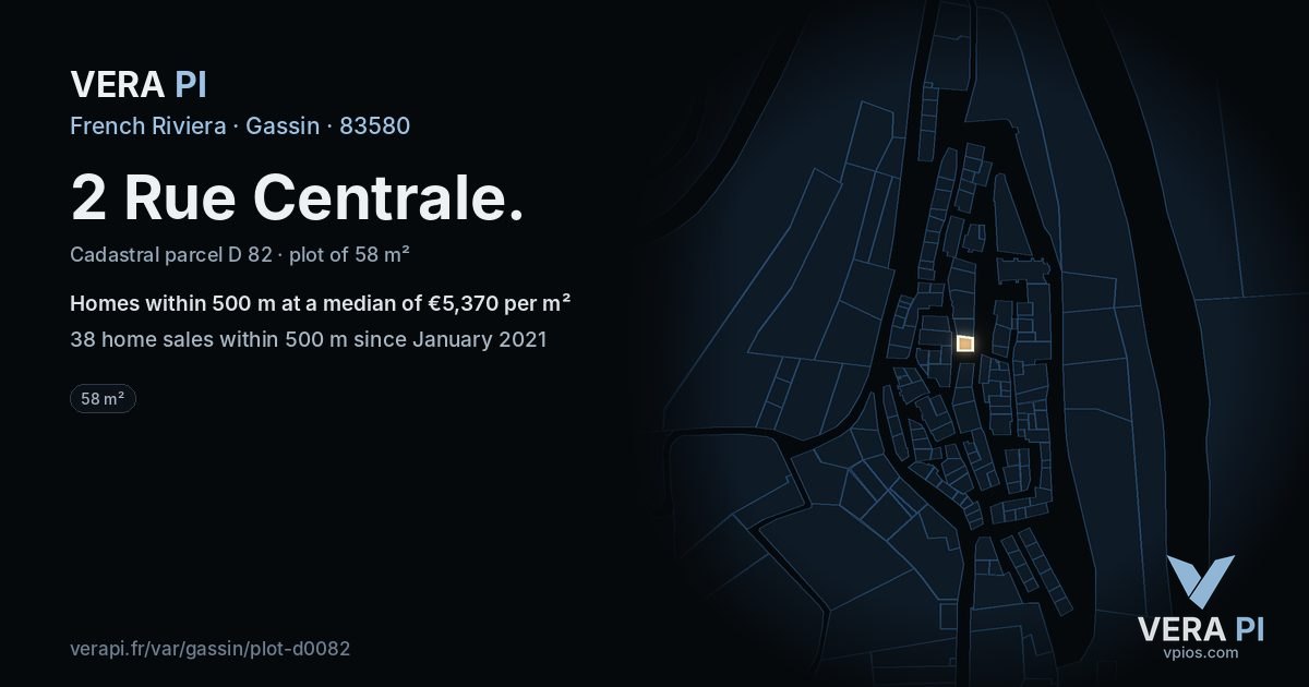2 Rue Centrale, Gassin at night – the plot lit, the parcels around coloured by the prices near them