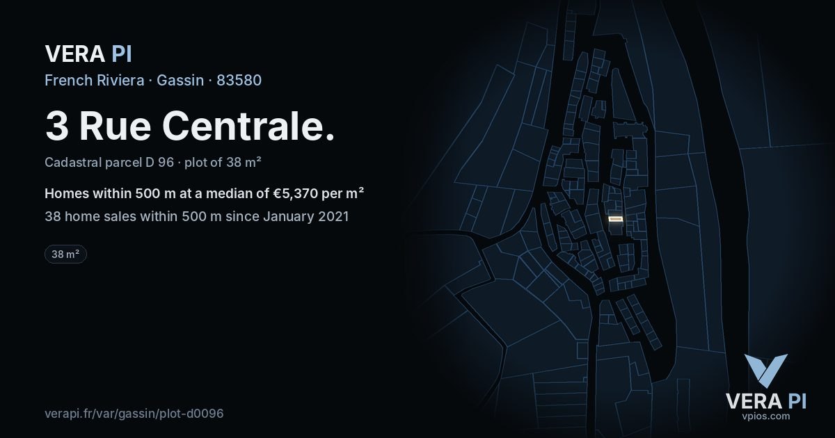3 Rue Centrale, Gassin at night – the plot lit, the parcels around coloured by the prices near them