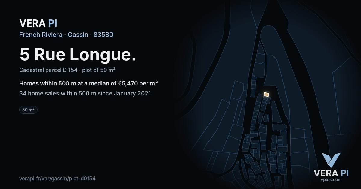 5 Rue Longue, Gassin at night – the plot lit, the parcels around coloured by the prices near them
