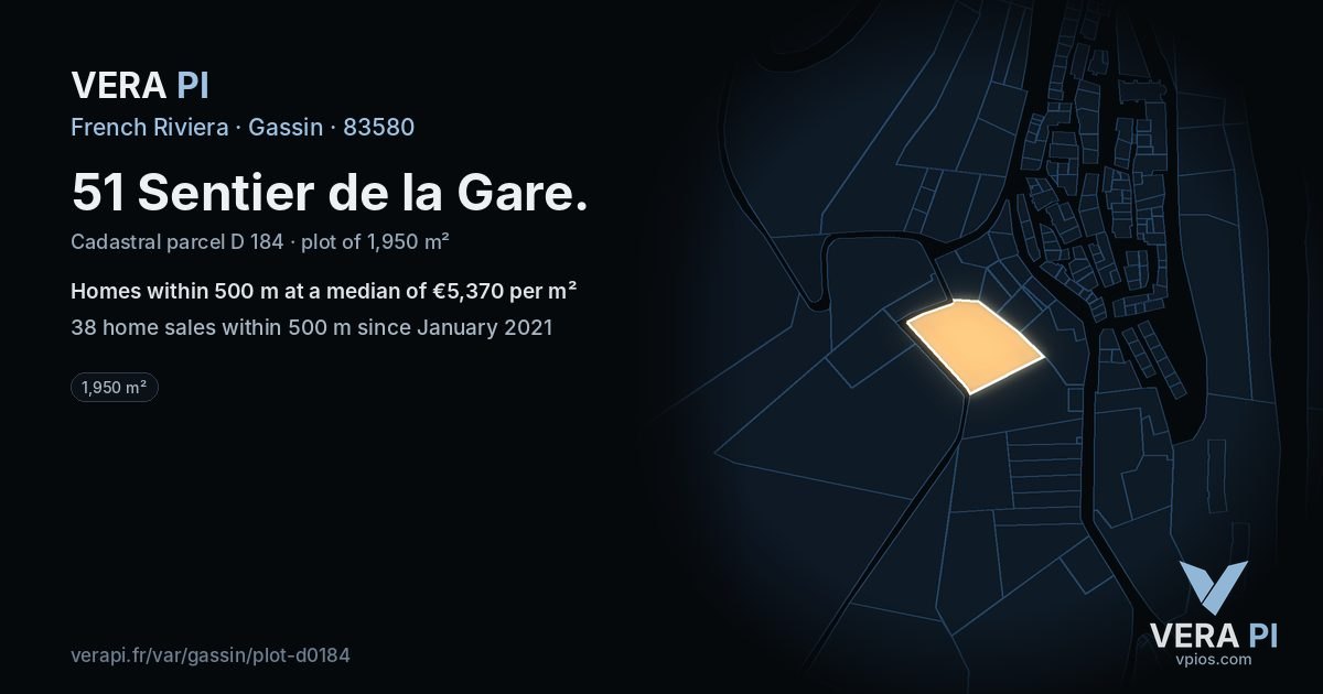 51 Sentier de la Gare, Gassin at night – the plot lit, the parcels around coloured by the prices near them