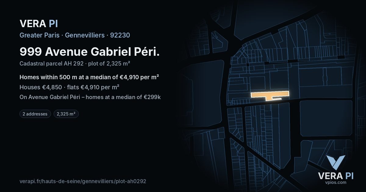999 Avenue Gabriel Péri, Gennevilliers at night – the plot lit, the parcels around coloured by the prices near them