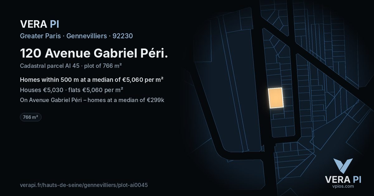 120 Avenue Gabriel Péri, Gennevilliers at night – the plot lit, the parcels around coloured by the prices near them