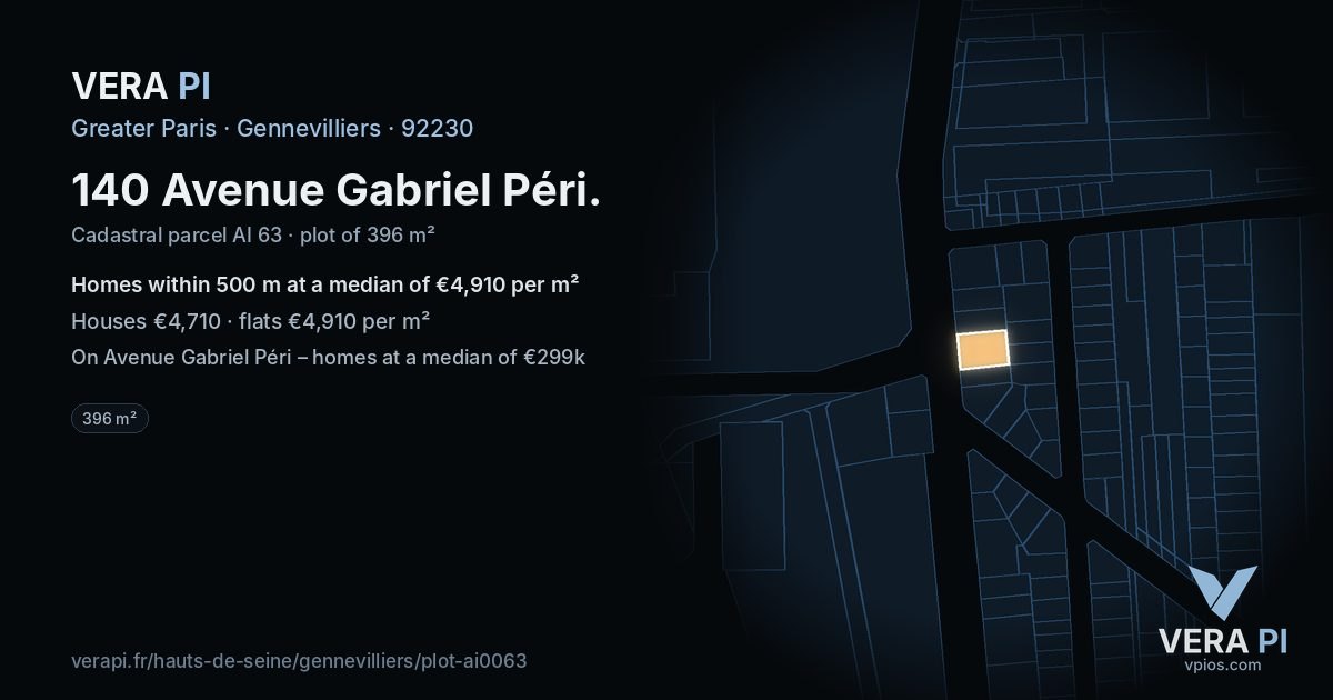 140 Avenue Gabriel Péri, Gennevilliers at night – the plot lit, the parcels around coloured by the prices near them