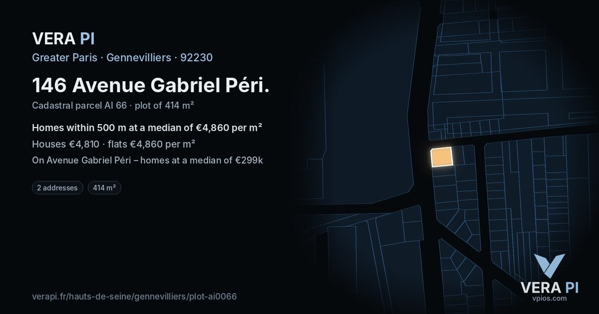 146 Avenue Gabriel Péri, Gennevilliers at night – the plot lit, the parcels around coloured by the prices near them