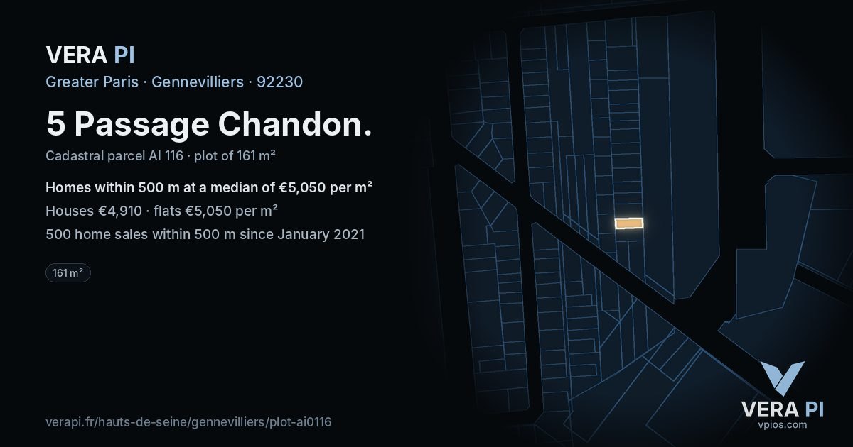 5 Passage Chandon, Gennevilliers at night – the plot lit, the parcels around coloured by the prices near them