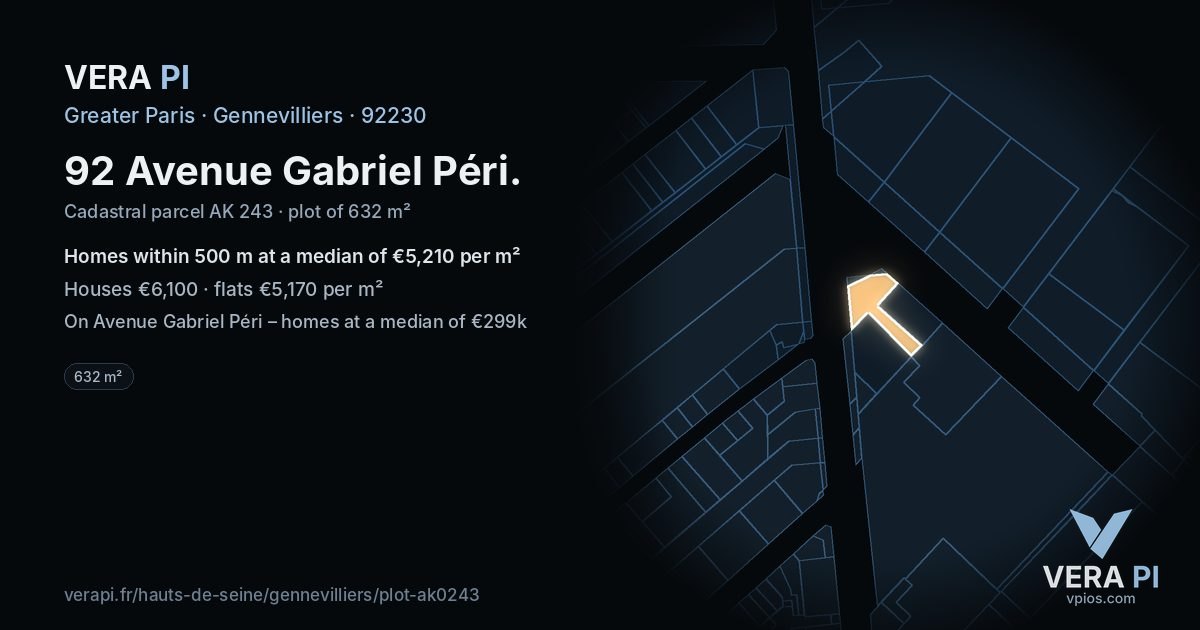 92 Avenue Gabriel Péri, Gennevilliers at night – the plot lit, the parcels around coloured by the prices near them