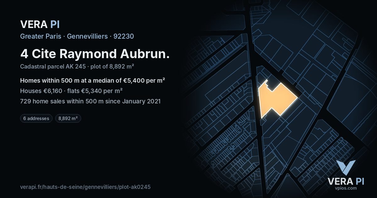 4 Cite Raymond Aubrun, Gennevilliers at night – the plot lit, the parcels around coloured by the prices near them