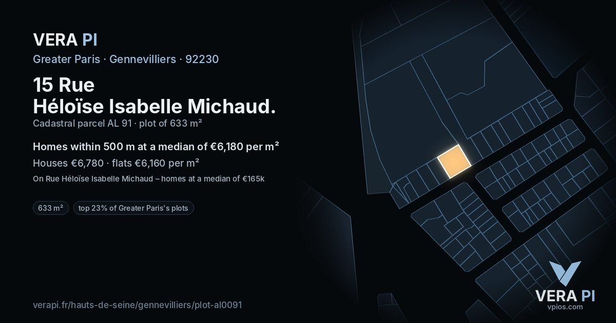 15 Rue Héloïse Isabelle Michaud, Gennevilliers at night – the plot lit, the parcels around coloured by the prices near them