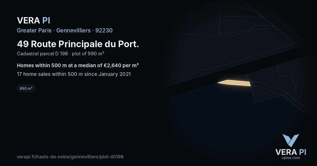 49 Route Principale du Port, Gennevilliers at night – the plot lit, the parcels around coloured by the prices near them