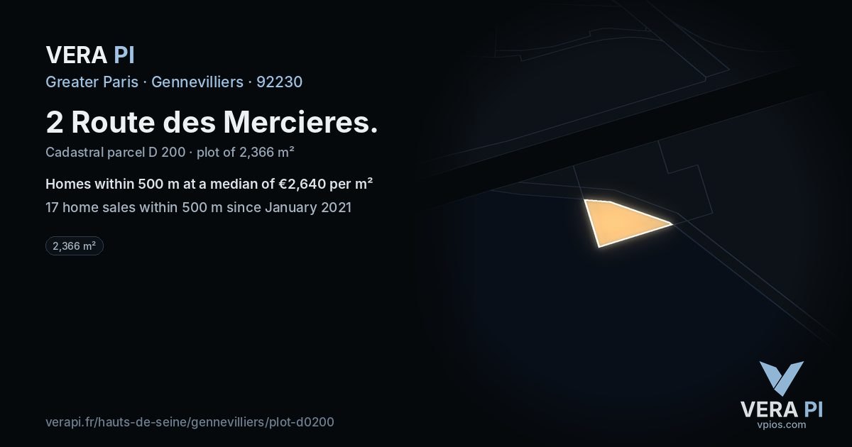 2 Route des Mercieres, Gennevilliers at night – the plot lit, the parcels around coloured by the prices near them