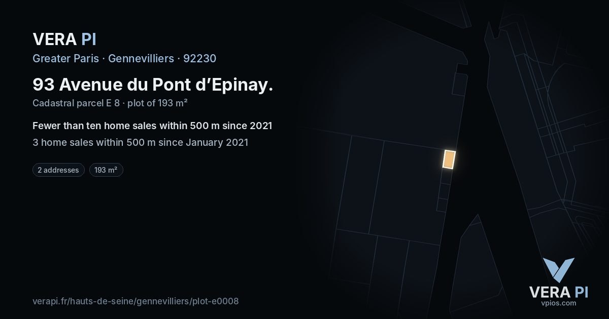 93 Avenue du Pont d’Epinay, Gennevilliers at night – the plot lit, the parcels around coloured by the prices near them