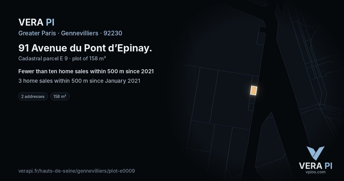 91 Avenue du Pont d’Epinay, Gennevilliers at night – the plot lit, the parcels around coloured by the prices near them