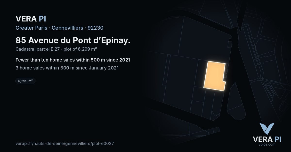 85 Avenue du Pont d’Epinay, Gennevilliers at night – the plot lit, the parcels around coloured by the prices near them
