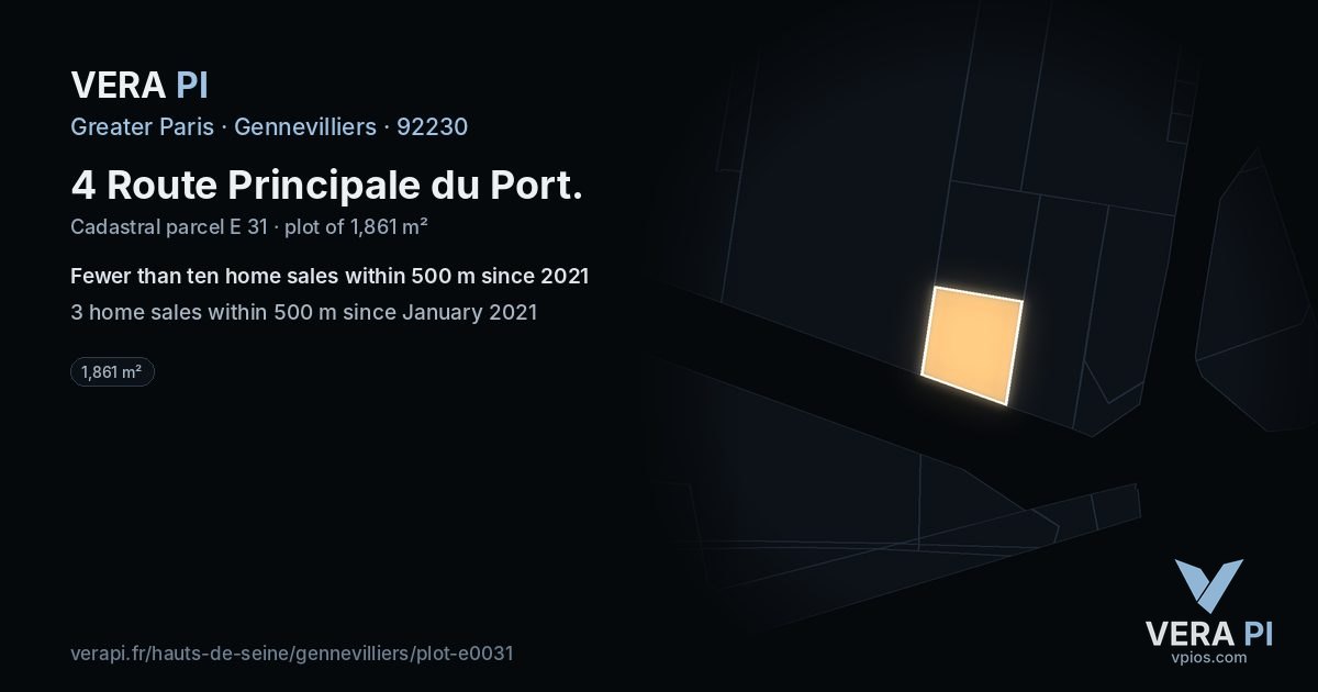 4 Route Principale du Port, Gennevilliers at night – the plot lit, the parcels around coloured by the prices near them