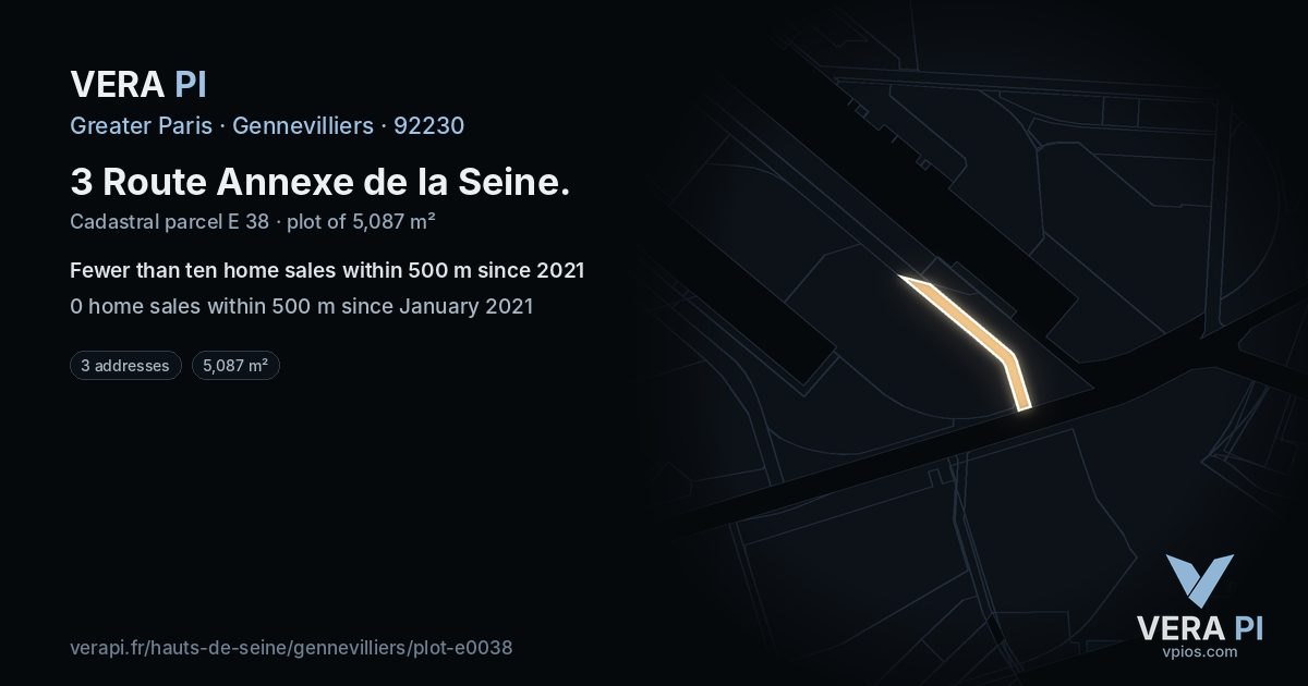 3 Route Annexe de la Seine, Gennevilliers at night – the plot lit, the parcels around coloured by the prices near them