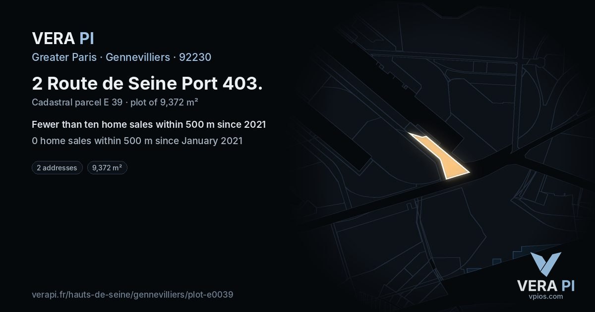 2 Route de Seine Port 403, Gennevilliers at night – the plot lit, the parcels around coloured by the prices near them