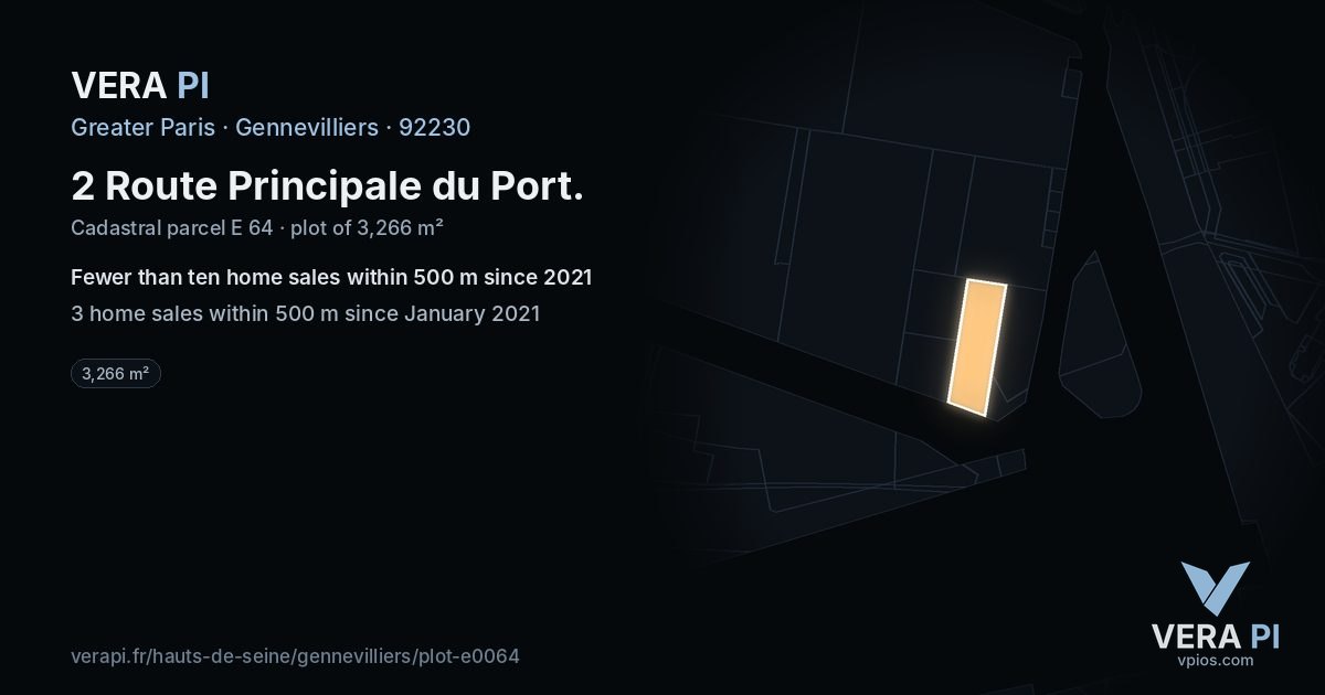 2 Route Principale du Port, Gennevilliers at night – the plot lit, the parcels around coloured by the prices near them