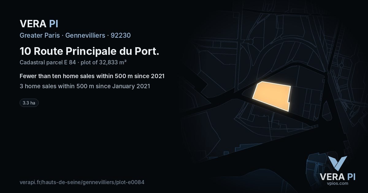 10 Route Principale du Port, Gennevilliers at night – the plot lit, the parcels around coloured by the prices near them