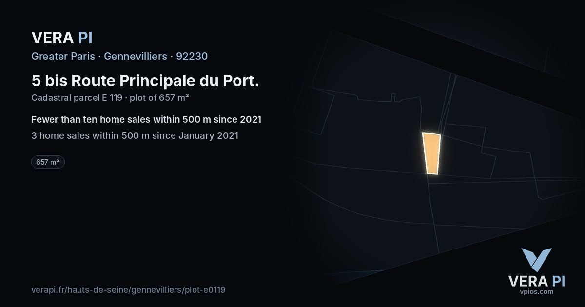 5 bis Route Principale du Port, Gennevilliers at night – the plot lit, the parcels around coloured by the prices near them