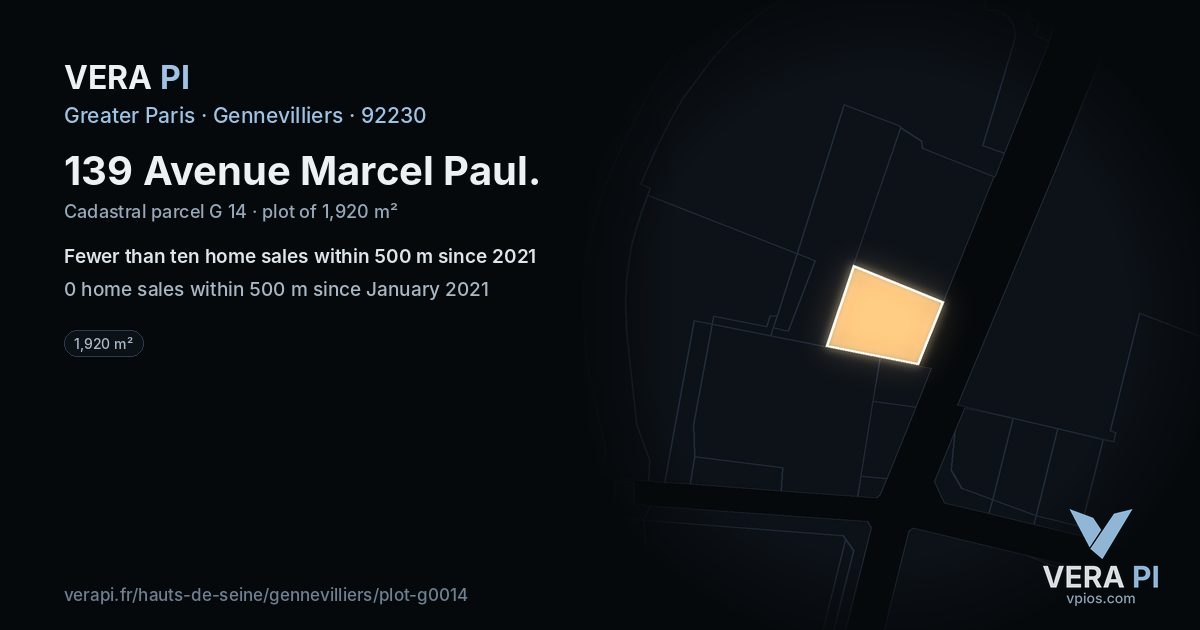 139 Avenue Marcel Paul, Gennevilliers at night – the plot lit, the parcels around coloured by the prices near them